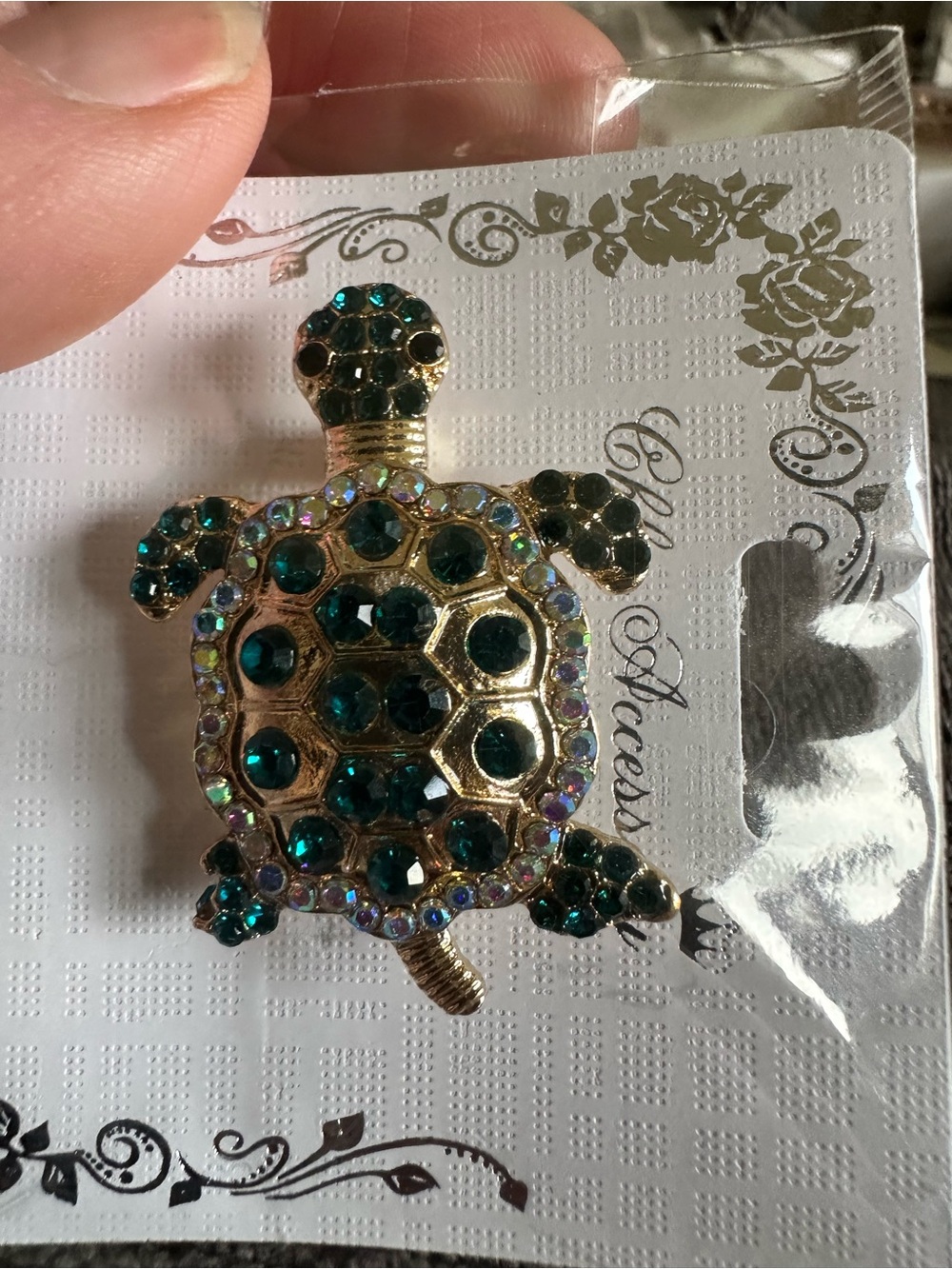Gold Turtle Brooch with Emerald Green Crystals - Women Jewelry Brooches